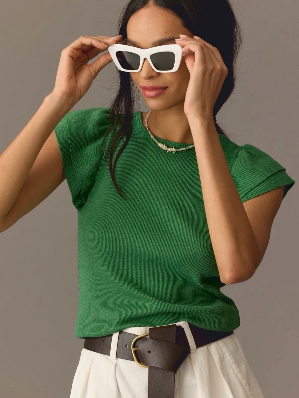 Anthropologie - T.La Green Ribbed Short-Sleeve Tee